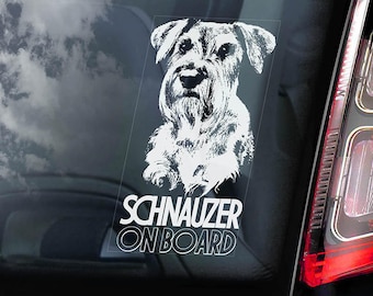 Schnauzer an Bord - Auto Fenster Aufkleber - Standard Miniatur Hund Zeichen Abziehbild Geschenk - V01