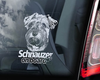 Schnauzer an Bord - Auto Fenster Aufkleber - Standard Miniatur Hund Zeichen Aufkleber Geschenk - V03