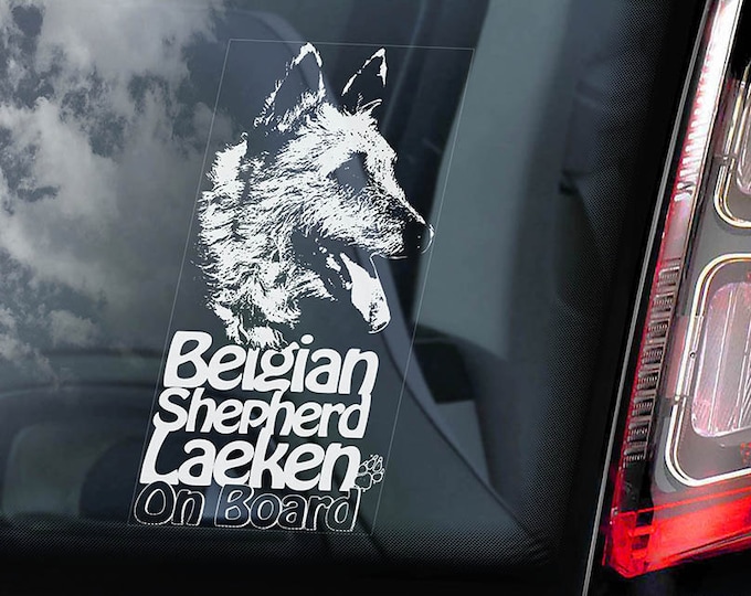 Belgian Laeken on Board - Car Window Sticker - Laekenois Shepherd Dog Sign Decal Art Gift - V01