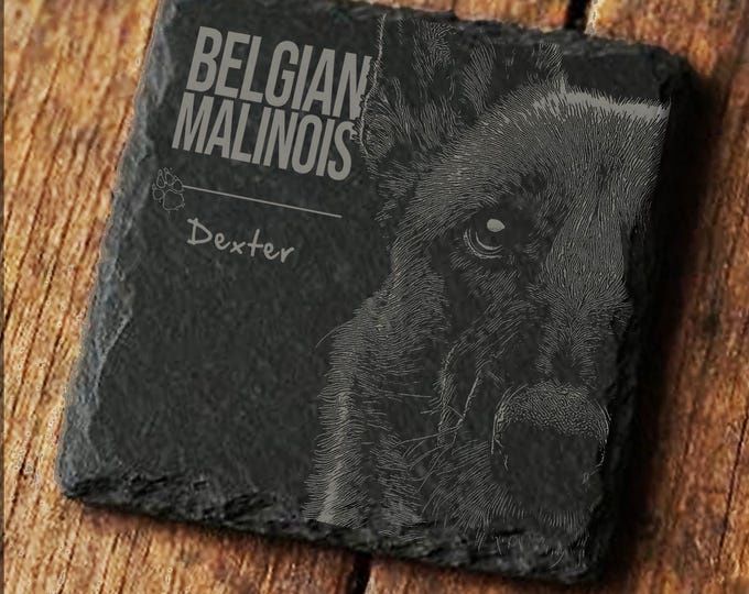 BELGIAN MALINOIS Coaster, Custom Personalized Pet Dog New Home Owner Slate Coaster Gift -C29