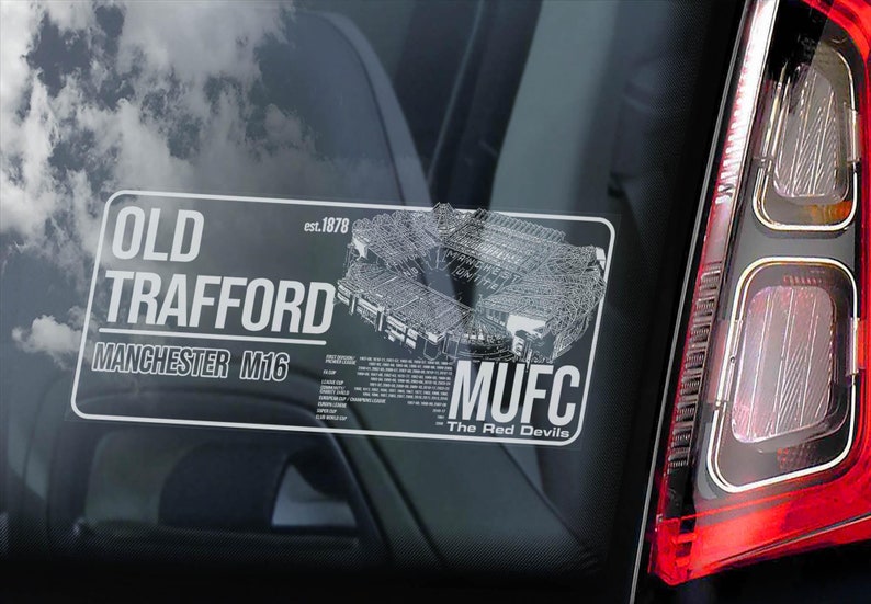 Manchester United car window sticker, Red Devils logo, football fandom, MUFC, soccer club, Manchester United pride, football supporters, car decal, sports fan gear