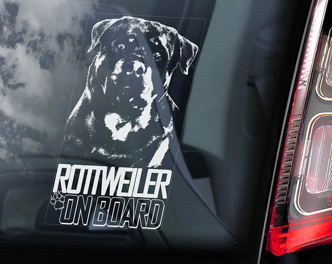 Rottweiler on Board - Car Window Sticker - Rottie Beware of the Dog Sign Decal -V05