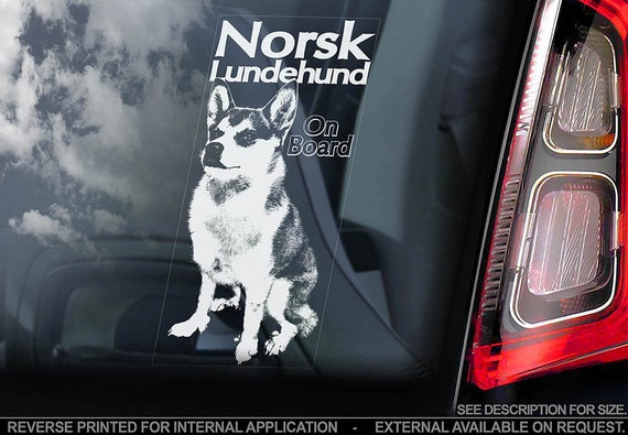 Norsk Lundehund on Board - Car Window Sticker -  Norwegian Puffin Dog Sign Decal - V01