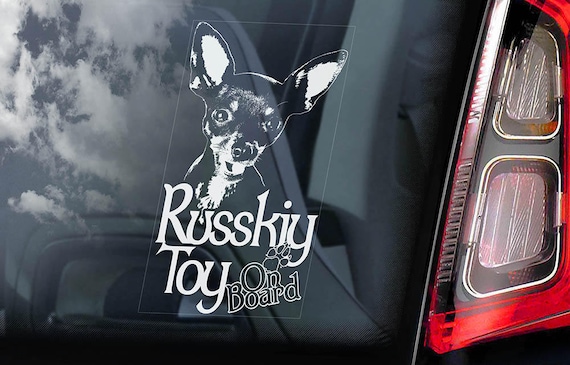 Russkiy Toy on Board - Car Window Sticker - Russian Toychik Terrier Dog Sign Decal - V01