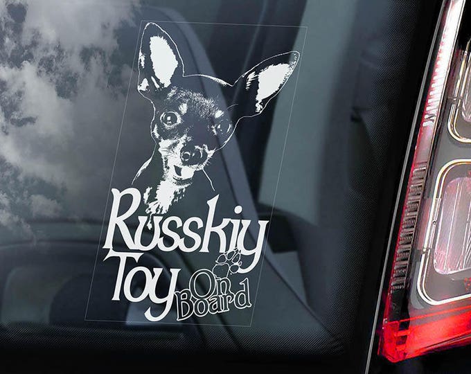 Russkiy Toy on Board - Car Window Sticker - Russian Toychik Terrier Dog Sign Decal - V01