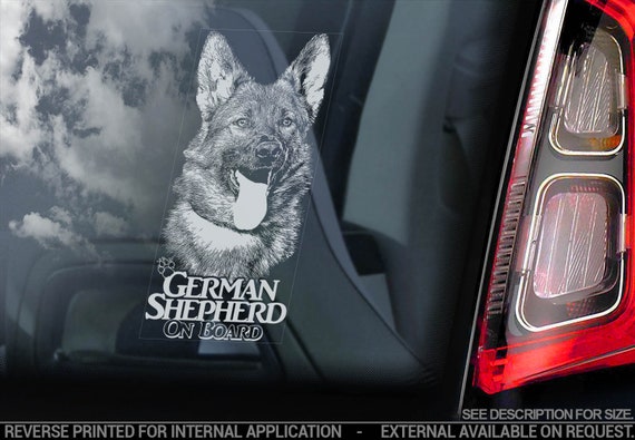 German Shepherd on Board - Car Window Sticker - Security Alsatian K9 Dog Decal Bumper Sign - V26