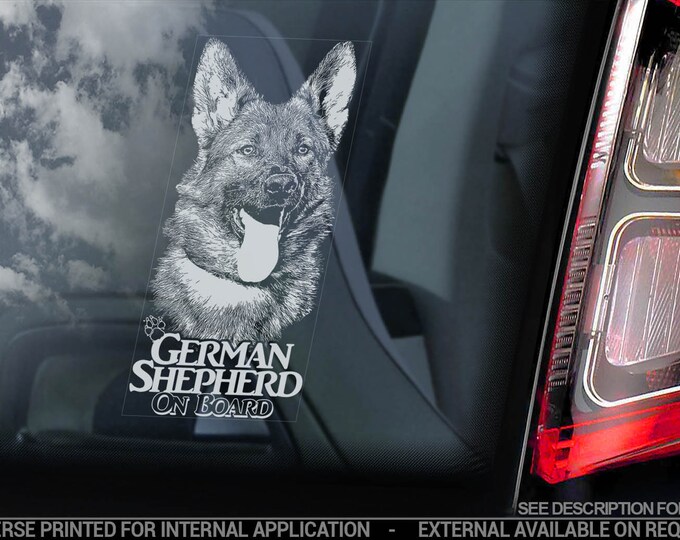 German Shepherd on Board - Car Window Sticker - Security Alsatian K9 Dog Decal Bumper Sign - V26