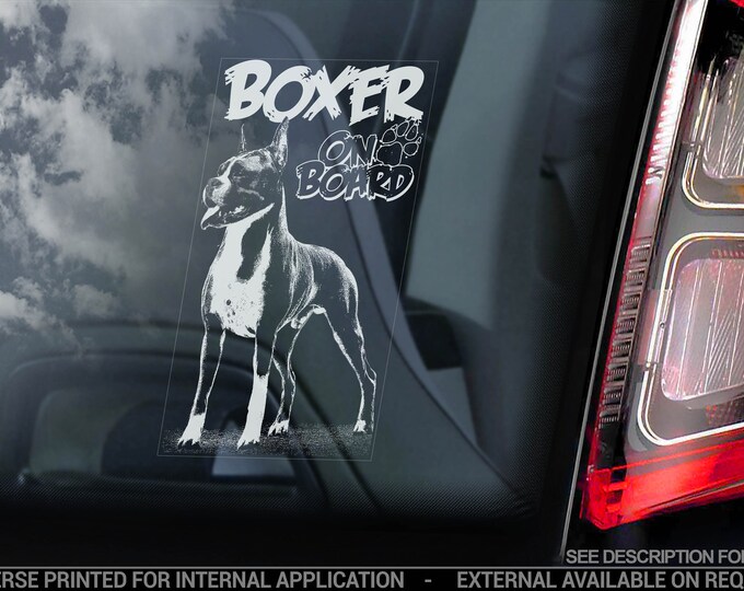 Boxer on Board - Car Window Sticker - Deutscher German Beware of the Dog Sign Decal - V04
