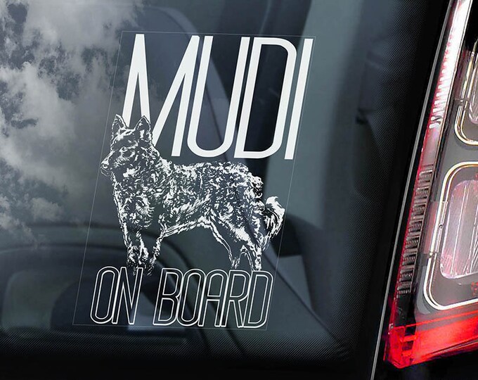 Mudi on Board - Car Window Sticker - Hungarian Dog Sign Decal - V01