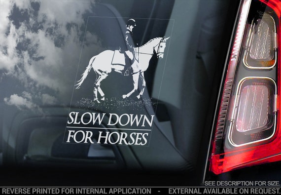 SLOW DOWN for HORSES - Car Window Sticker - Equestrian Horse Decal Sign Gift Idea - V01