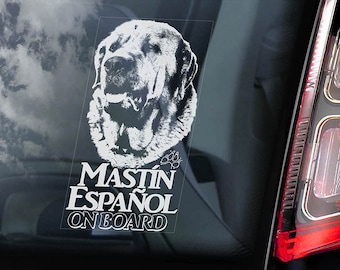 Mastín Español a Bordo - Adhesivo para Ventana de Auto - Calcomanía de Perro Mastín Español - V01