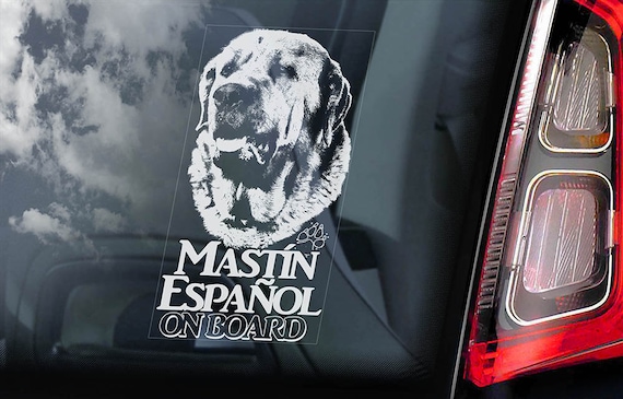 Mastin Español on Board - Car Window Sticker - Mastin Espanol Spanish Mastiff Dog Sign Decal - V01