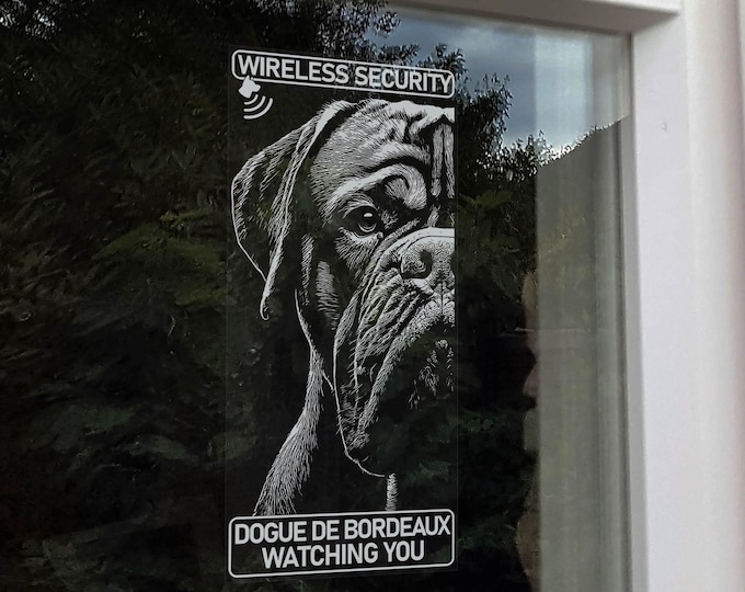DOGUE DE BORDEAUX Security Window Sticker  |  Beware of the Dog Warning Anti Theft Sign -V07