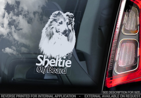 Sheltie on Board - Car Window Sticker - Shetland Sheepdog Collie Dog Sign Decal Sign - V04