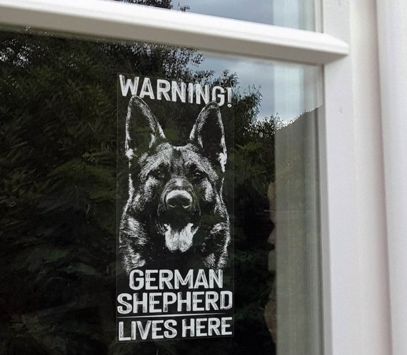 WARNING! German Shepherd Lives Here - Window Sticker - Dog GSD Car Home Security Sign Decal - V31