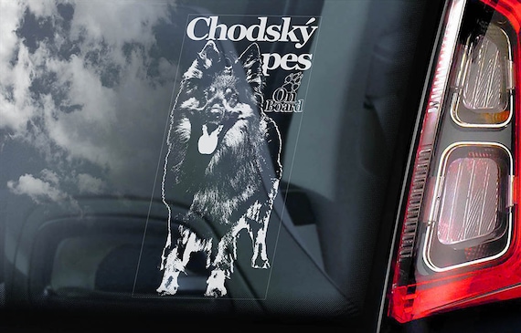 Chodský pes on Board - Car Window Sticker - Bohemian Shepherd Dog Sign Art Decal - V02