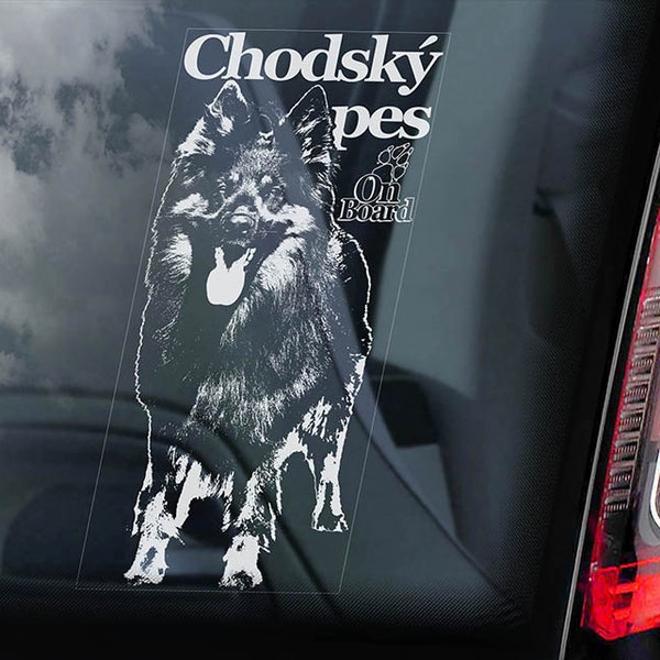 Chodský pes à bord - Autocollant fenêtre de voiture - Boho Shepherd Dog Sign Art Decal - V02