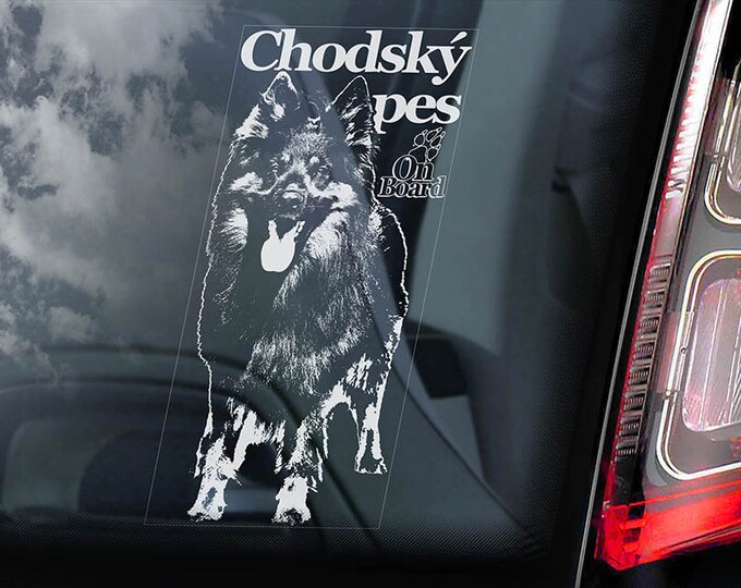 Chodský pes on Board - Car Window Sticker - Bohemian Shepherd Dog Sign Art Decal - V02