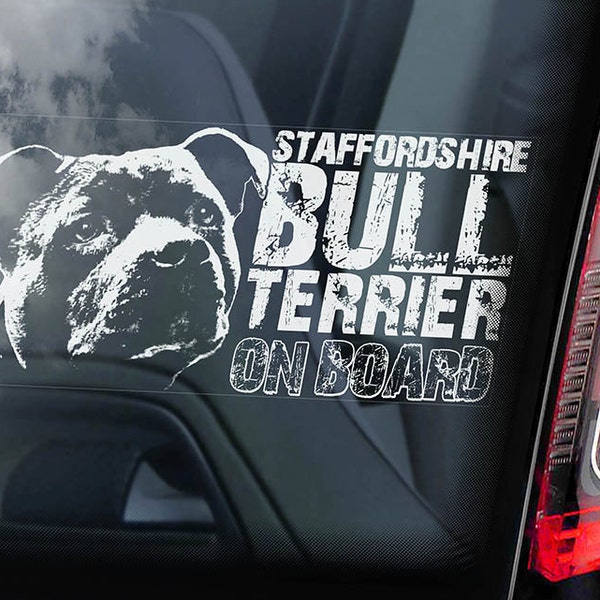 Staffordshire Bull Terrier - autocollant de fenêtre de voiture - chien à bord signe sticker Staffie Staffy - V04