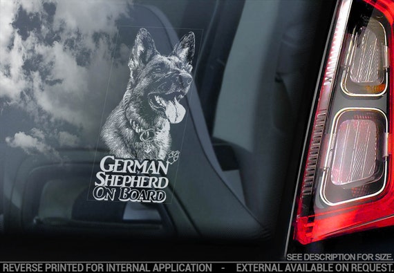 German Shepherd on Board - Car Window Sticker - Security Alsatian K9 Dog Decal Bumper Sign - V27