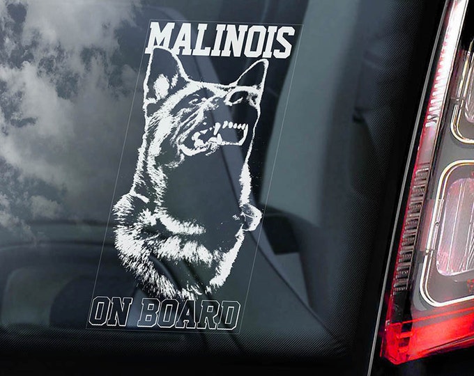 Malinois on Board - Car Window Sticker - Belgian Mechelse Herder Security K9 Dog Sign Decal  -V03