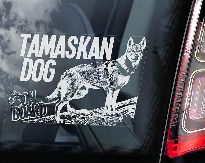 Tamaskan Dog on Board - Car Window Sticker - Tam Husky Sign Decal - V05