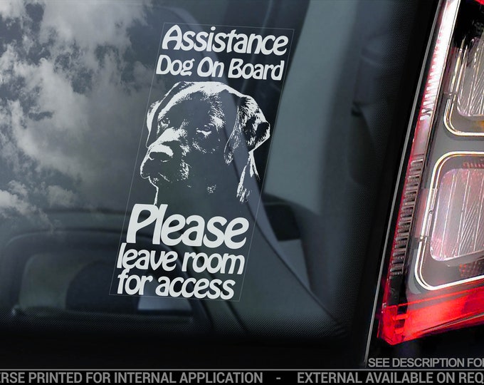 Assistance Dog on Board - Car Window Sticker - Black Labrador Stroke Detection Dog Sign Decal - V16
