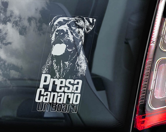 Presa Canario on Board - Car Window Sticker - Dogo Canary Mastiff Dog Sign Decal - V05