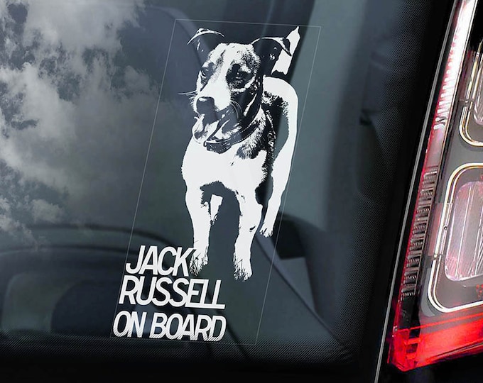 Jack Russell on Board  - Car Window Sticker - Russel Terrier JRT Dog Sign Decal  -V01