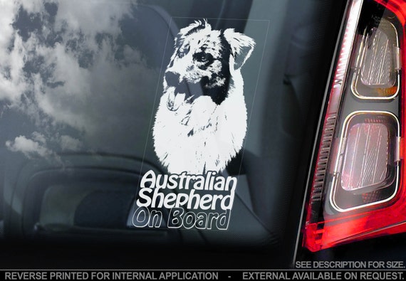 Australian Shepherd on Board - Car Window Sticker - Aussie Dog Sign Decal Gift - V04