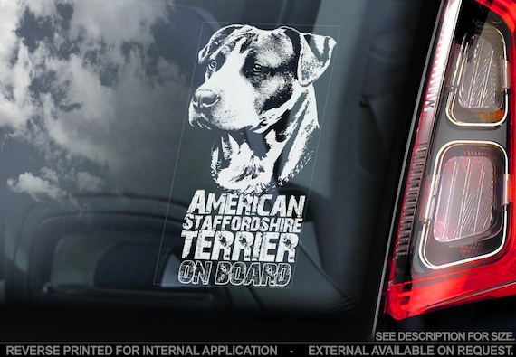American Staffordshire Terrier on Board - Car Window Sticker - Staffie Staffy Dog Sign Decal Gift - V01