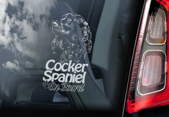 Cocker Spaniel on Board - Car Window Sticker -  English Dog Sign Decal -V07