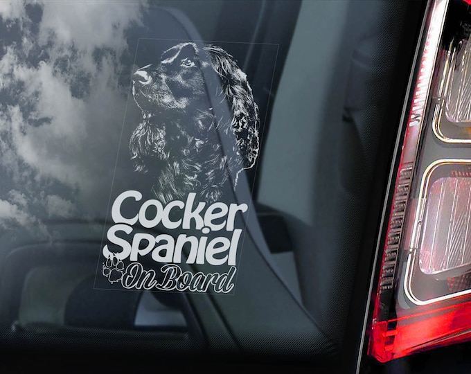 Cocker Spaniel on Board - Car Window Sticker -  English Dog Sign Decal -V07
