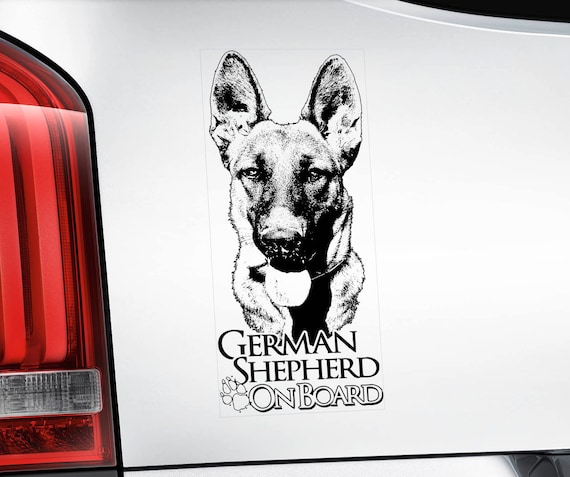 German Shepherd on Board - Car Sticker - Alsatian Dog GSD Window Bumper Sign Decal -V04BLK