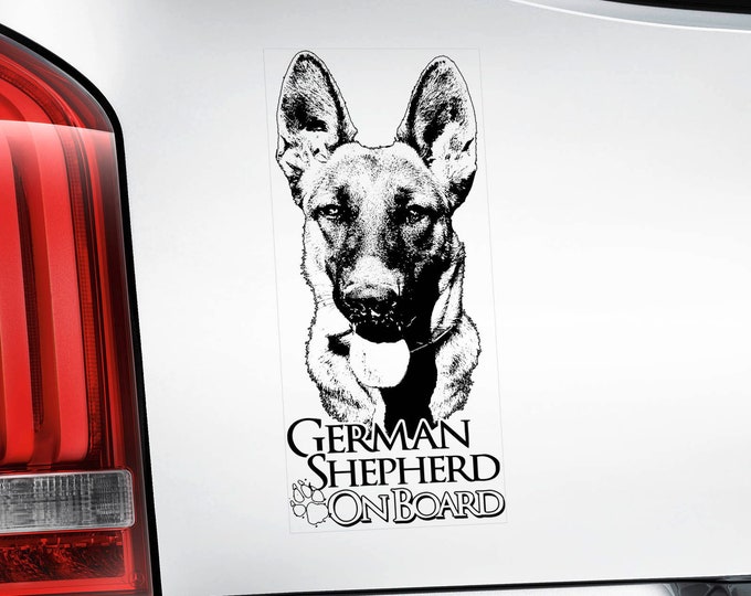 German Shepherd on Board - Car Sticker - Alsatian Dog GSD Window Bumper Sign Decal -V04BLK
