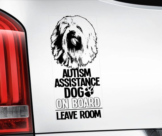 Autism Assistance Dog on Board - Car Window Sticker - Lowchen Dog Sign Decal - V04BLK