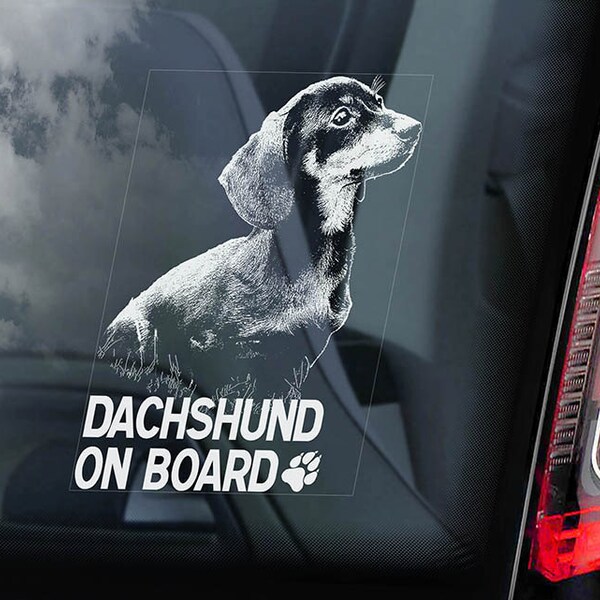 Dachshund on Board - Car Window Sticker - Teckel Dackel Dog Sign Decal - V01