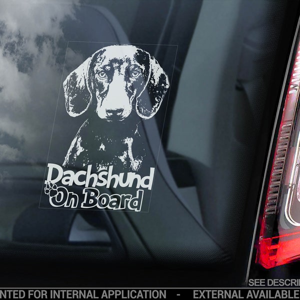 Dachshund on Board - Car Window Sticker - Teckel Dackel Dog Sign Bumper Decal - V11