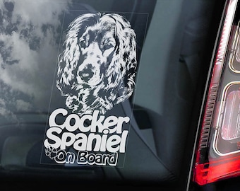 Cocker Spaniel on Board - Car Window Sticker -  English Dog Sign Decal -V03