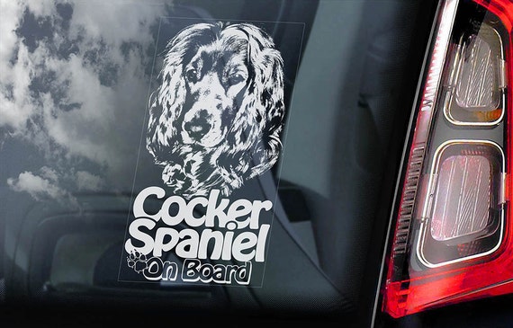 Cocker Spaniel on Board - Car Window Sticker -  English Dog Sign Decal -V03