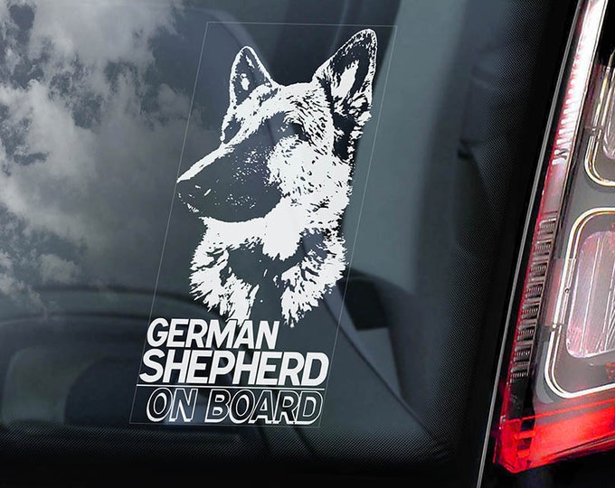 German Shepherd on Board - Car Window Sticker - Security Alsatian K9 Dog Sign Decal -V05