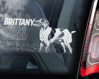 Brittany on Board - Adesivo per finestrino auto - Cartello con cane bretone e spaniel francese - V01