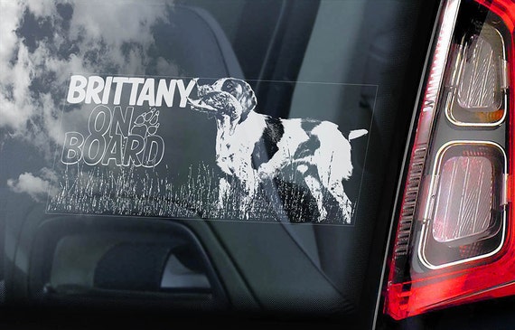 Brittany on Board - Car Window Sticker - French Spaniel Breton Dog Sign Decal - V01