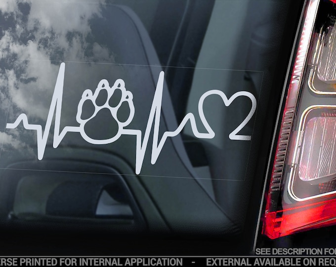Paws - Car Window Sticker - Love Heartbeat Dog Sign Bumper Decal Gift - V03
