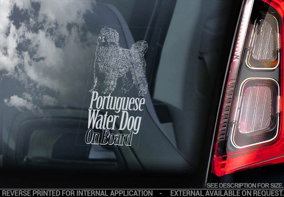 Portuguese Water Dog on Board - Car Window Sticker - Cão de Água Português Sign Decal - V02