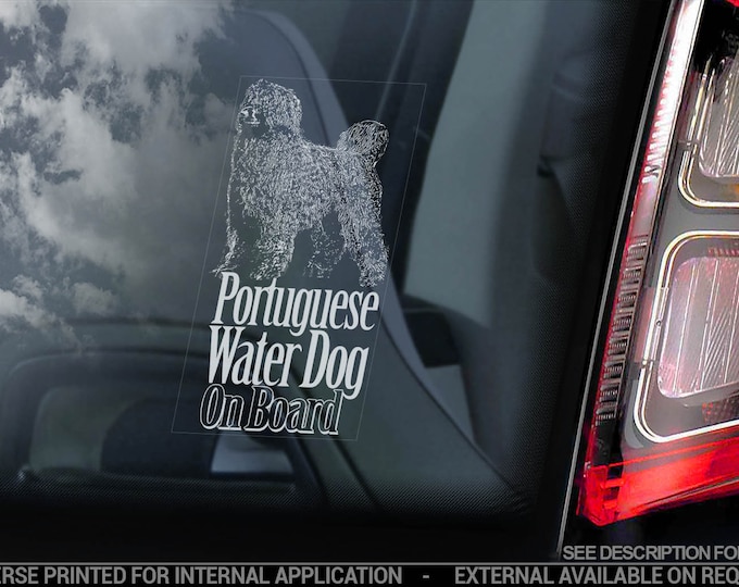 Portuguese Water Dog on Board - Car Window Sticker - Cão de Água Português Sign Decal - V02
