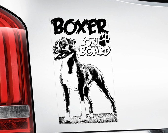 Boxer on Board - Car Window Sticker - Deutscher German Beware of the Dog Sign Decal -V02BLK