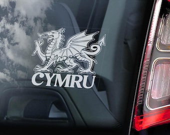 CYMRU Car Window Sticker - Wales Dragon Flag Welsh Rugby Sign Crest - V01