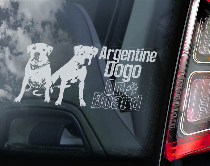 Argentine Dogo on Board - Car Window Sticker - Argentino Mastiff Sign Gift Decal - V05