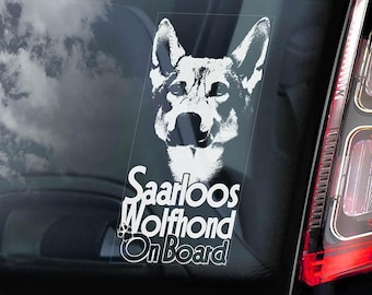 Saarlooswolfhond a bordo - Adesivo per finestrino auto - Cane lupo di Saarloos Cane lupo levriero Decalcomania per cani - V01